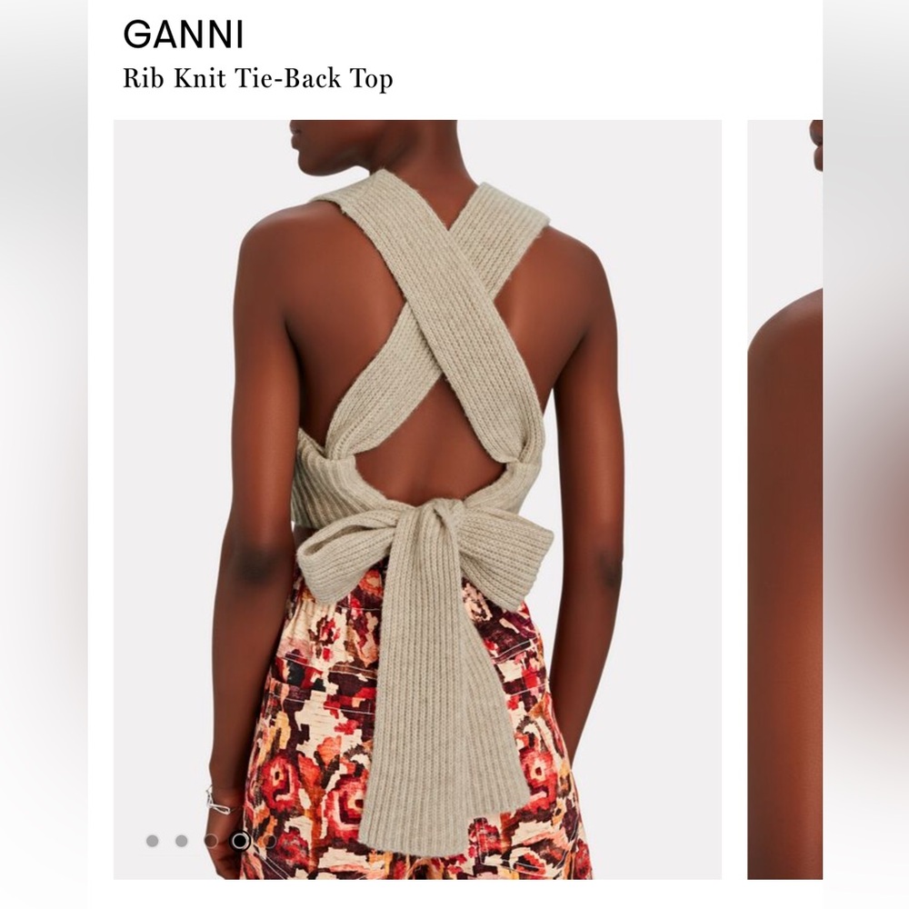 Ganni wool rib knit tie back top